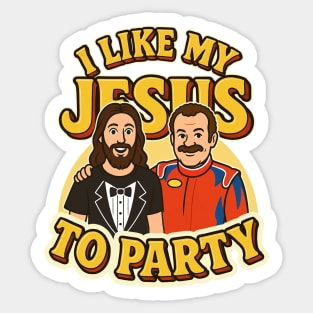 I Like My Jesus to Party - Funny Retro Cartoon Design Sticker